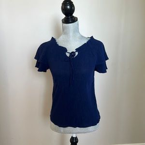 Dark blue roushed e&m blouse